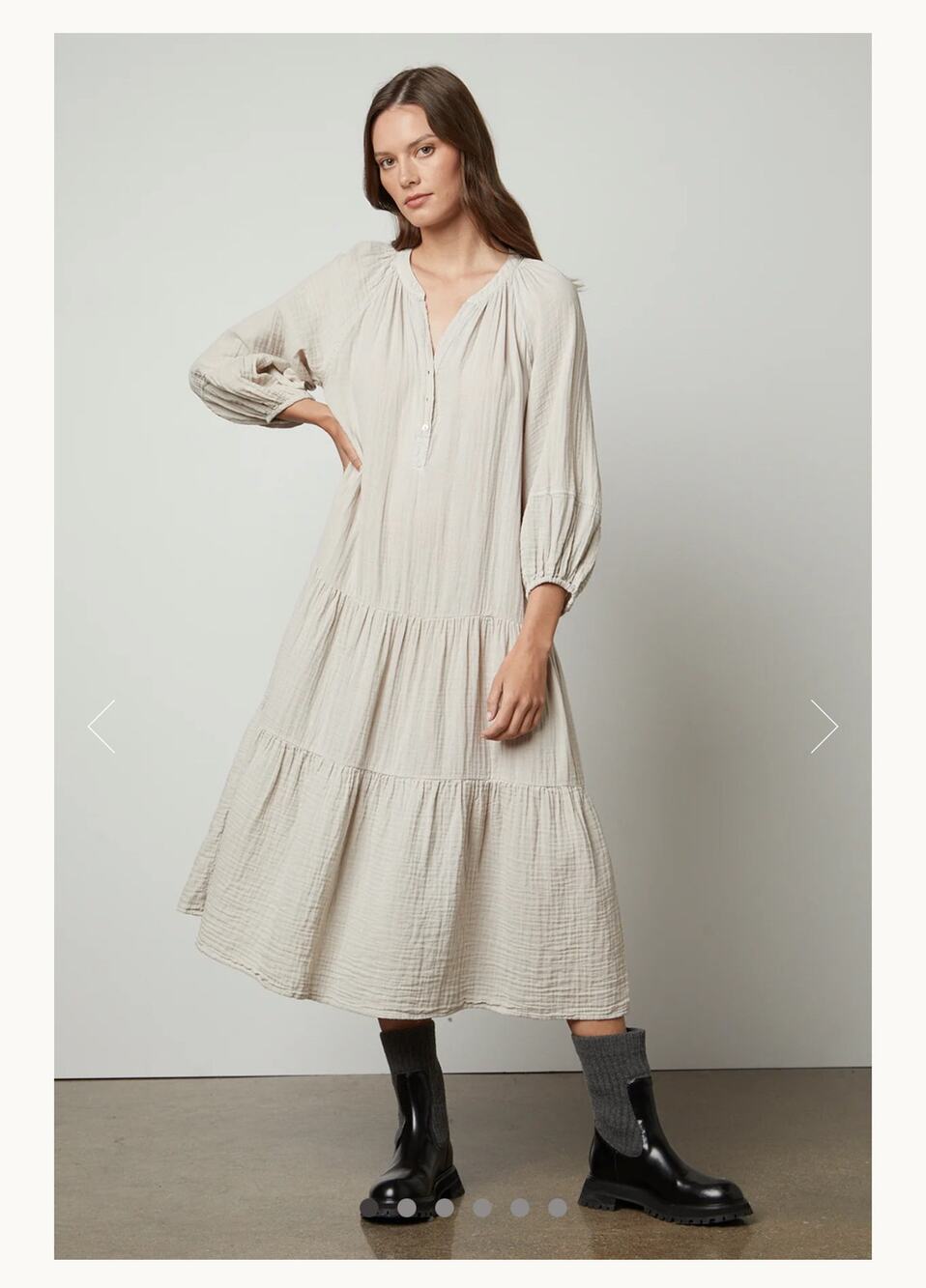 Velvet Graham Spencer Dixon Cotton Gauze Tiered Boho Midi Dress Candle Beige S